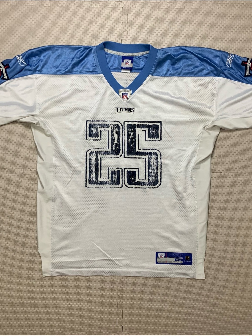 Reebok Tennessee Titans #25 White and Light Blue Football Jersey